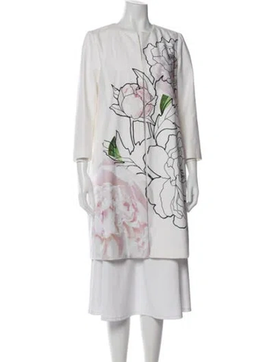 Pre-owned Paule Ka Floral Print Coat In White