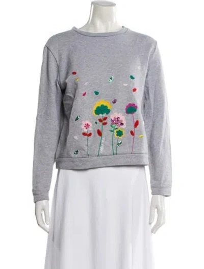 Pre-owned Paule Ka Floral Print Crew Neck Sweatshirt In Gray