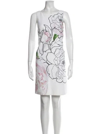 Pre-owned Paule Ka Floral Print Knee-length Dress In White
