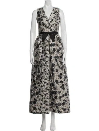 Pre-owned Paule Ka Floral Print Long Dress In Multi