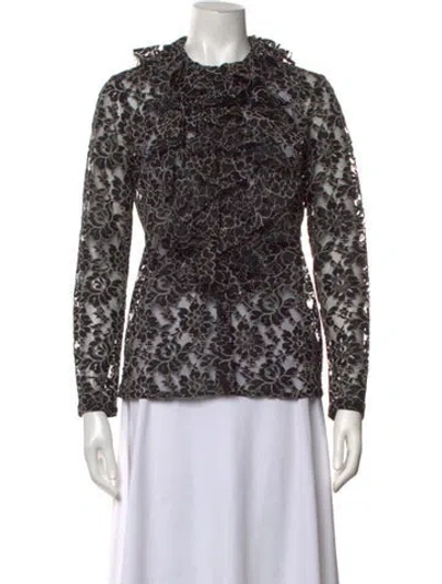 Pre-owned Paule Ka Floral Print Long Sleeve Blouse In Black