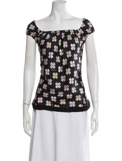 Pre-owned Paule Ka Floral Print Square Neckline Top In Black