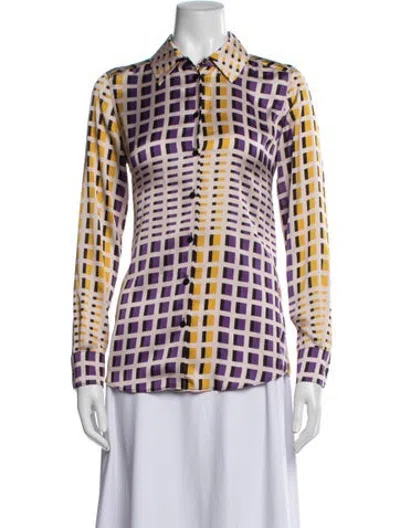 Pre-owned Paule Ka Graphic Print Long Sleeve Button-up Top In Multicolor