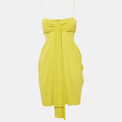 Paule Ka Green Jersey Draped Strappy Mini Dress In Yellow