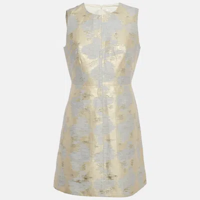 Pre-owned Paule Ka Grey/cream Lurex Jacquard Mini Dress M In Gray