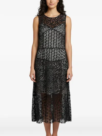 Pre-owned Paule Ka Guipure Lace Sleeveless Dress In Black