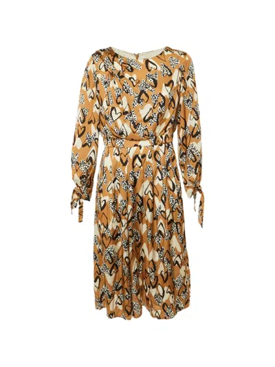 Pre-owned Paule Ka Heart-print Satin Midi Dress In Neutral