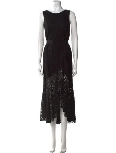 Pre-owned Paule Ka Lace Pattern Long Dress In Black