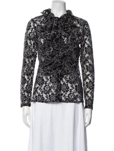 Pre-owned Paule Ka Lace Pattern Long Sleeve Blouse In Black