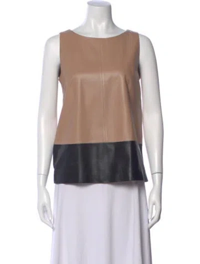 Pre-owned Paule Ka Lamb Leather Colorblock Pattern Top In Neutral