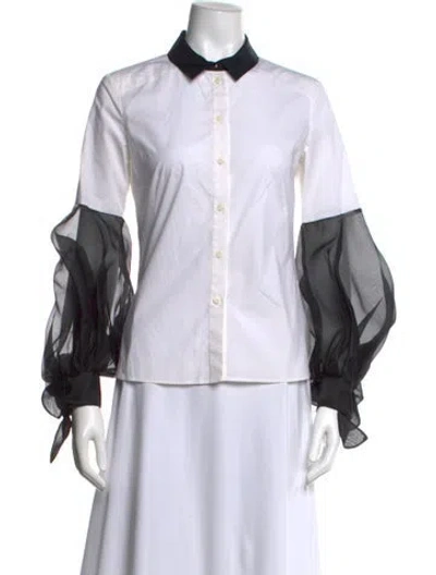 Pre-owned Paule Ka Long Sleeve Button-up Top In Neutral