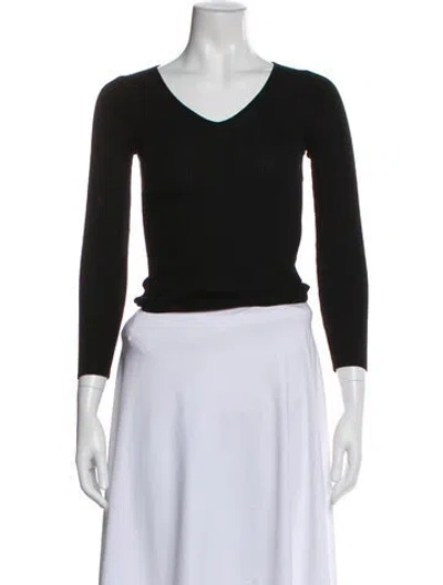Pre-owned Paule Ka Merino Wool V-neck Sweater In Black