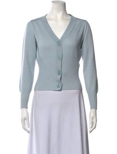Pre-owned Paule Ka Merino Wool V-neck Sweater In Blue