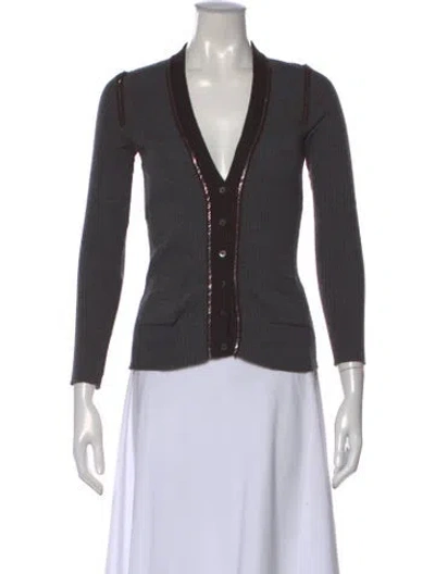 Pre-owned Paule Ka Merino Wool V-neck Sweater In Gray