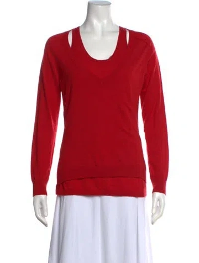 Pre-owned Paule Ka Merino Wool V-neck Sweater In Red