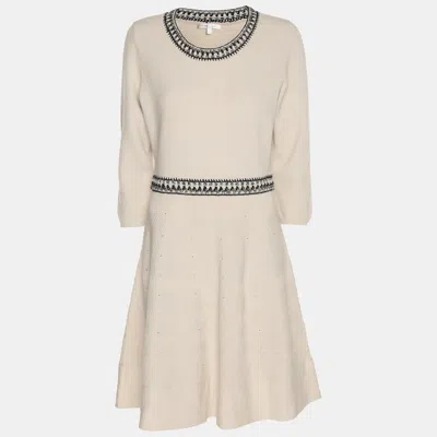 Paule Ka Off White/black Knit Midi Dress