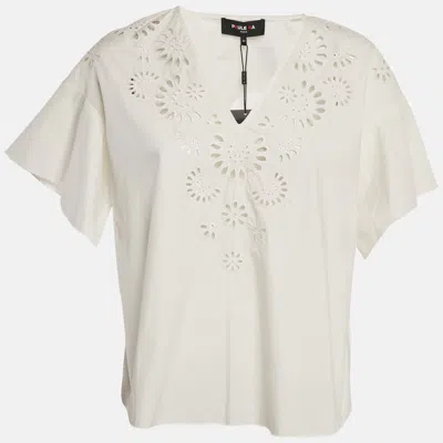 Paule Ka Off-white Floral Embroidery Cotton Top