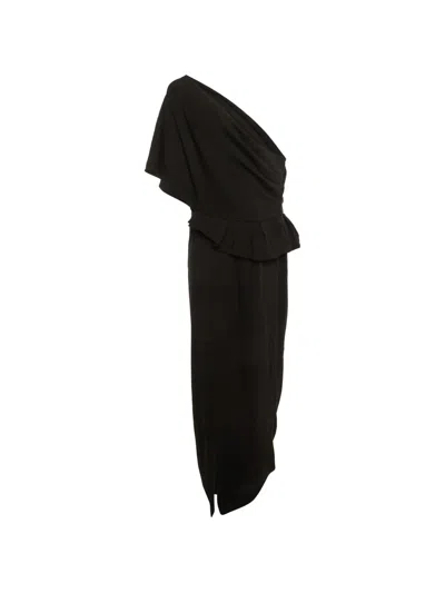 Pre-owned Paule Ka One-shoulder Maxi Dress In Black