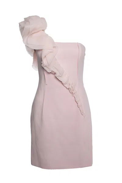 Paule Ka Pink Dress With Ruffle On The Shoulder