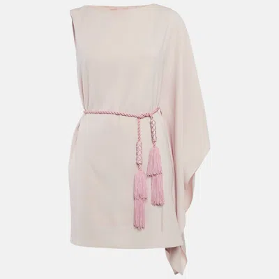 Paule Ka Pink Sateen Asymmetric Sleeve Mini Dress In Neutral