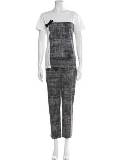 Pre-owned Paule Ka Plaid Print Bow Accents Pant Set In Multi