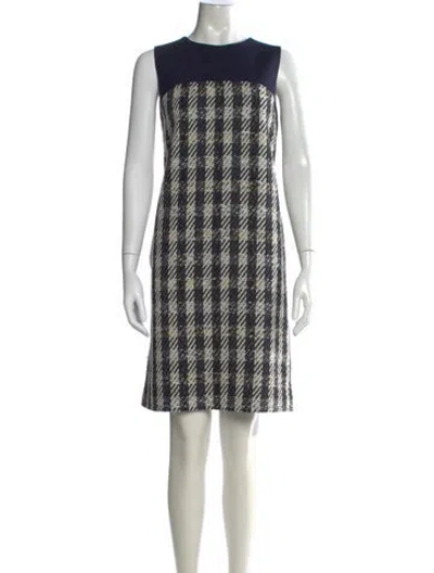 Pre-owned Paule Ka Plaid Print Knee-length Dress In White