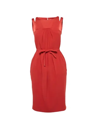 Pre-owned Paule Ka Pleated Belted Dress In Red