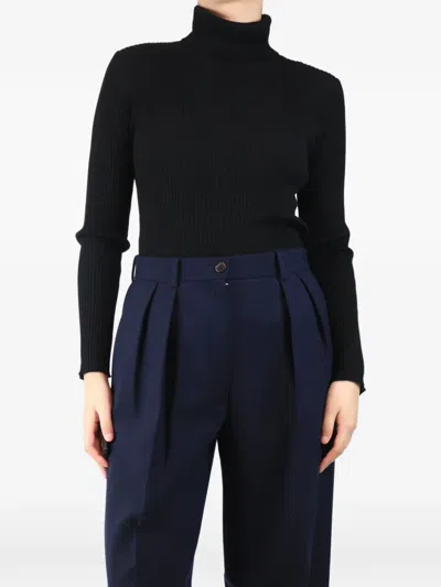 Pre-owned Paule Ka Ribbed Roll-neck Long-sleeve Top In Black