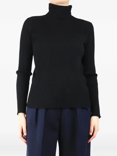 Pre-owned Paule Ka Ribbed Roll-neck Sweater In Black
