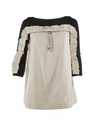 Pre-owned Paule Ka Ruched Contrast Top In Neutral