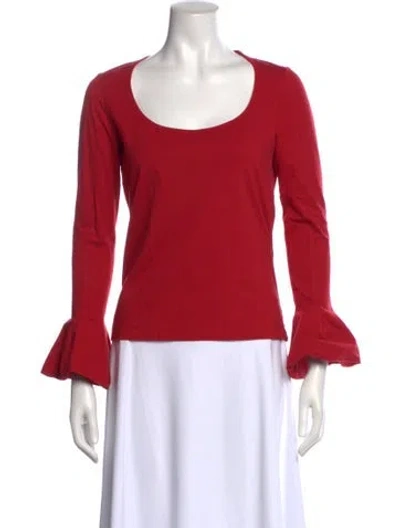 Pre-owned Paule Ka Scoop Neck Long Sleeve Top In Red