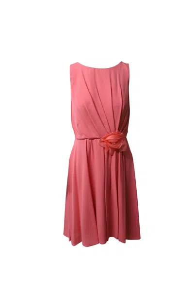 Paule Ka Sleeveless Shift Dress With Rosette In Pink Silk