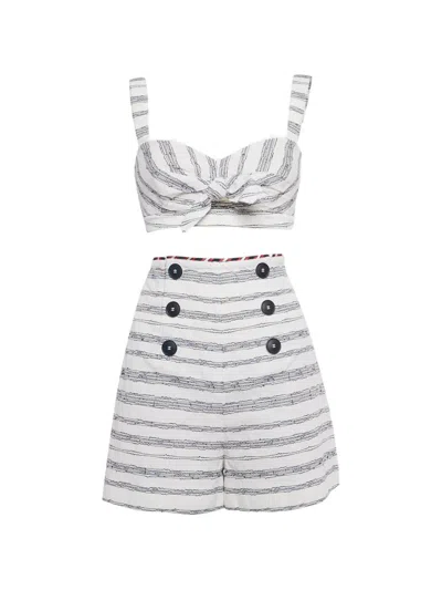 Pre-owned Paule Ka Stripe Embroidered Shorts Set In White