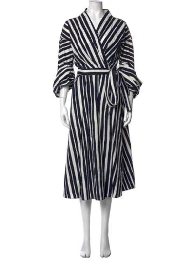 Pre-owned Paule Ka Striped Midi Length Dress In Blue