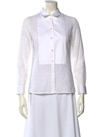 Pre-owned Paule Ka Three-quarter Sleeve Button-up Top In White