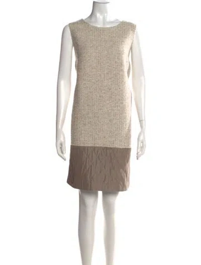 Pre-owned Paule Ka Tweed Pattern Knee-length Dress In Neutrals