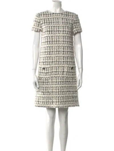 Pre-owned Paule Ka Tweed Pattern Knee-length Dress In White