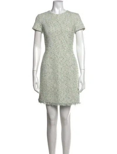 Pre-owned Paule Ka Tweed Pattern Mini Dress In Green