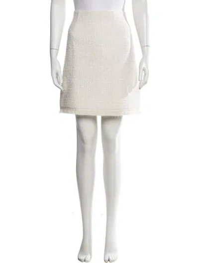 Pre-owned Paule Ka Tweed Pattern Mini Skirt In White