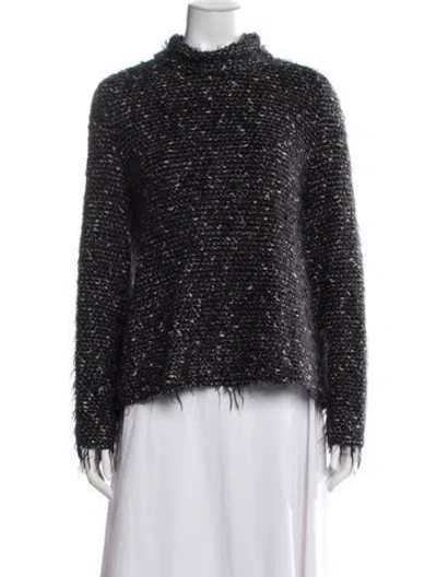 Pre-owned Paule Ka Tweed Pattern Mock Neck Sweater In Black