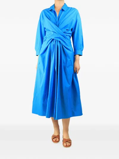 Pre-owned Paule Ka Twist-front Midi Dress In Blue
