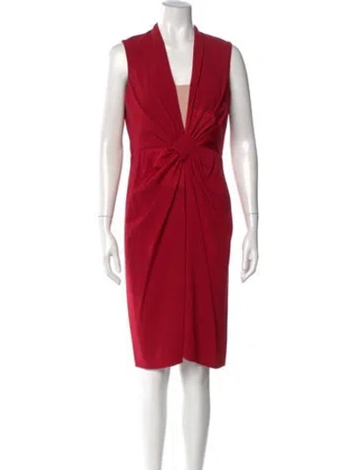 Pre-owned Paule Ka V-neck Knee-length Dress In Red