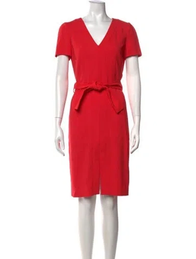 Pre-owned Paule Ka V-neck Knee-length Dress In Red