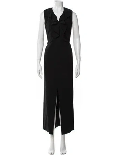 Pre-owned Paule Ka V-neck Long Dress In Black