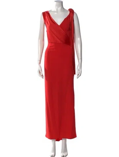 Pre-owned Paule Ka V-neck Long Dress In Orange