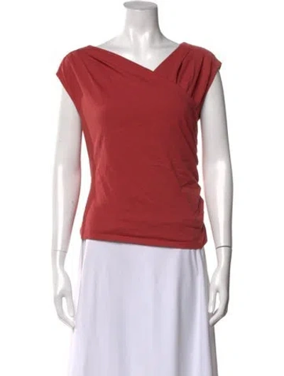 Pre-owned Paule Ka V-neck Short Sleeve Top In Red