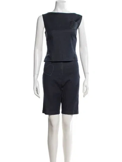 Pre-owned Paule Ka Whipstitch Trim Pant Set In Blue