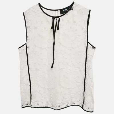 Paule Ka White Floral Lace Sleeveless Top