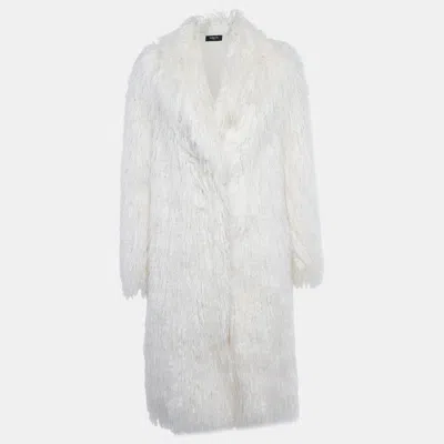 Pre-owned Paule Ka White Fur Open Front Coat M