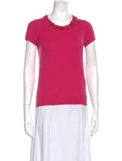 Pre-owned Paule Ka Wool Scoop Neck Sweater In Pink